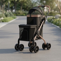 Poussette pour animaux de compagnie à double couche et 6 roues en acier carbone, grande capacité, pliable, chariot de transport pour chiens et chats, pliage à une touche, fermeture éclair, voyage