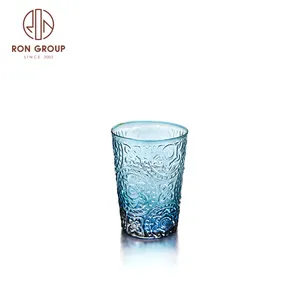 Factory Directly Low Price Wedding Party Glassware Sets Crystal Lead Free Blue Embossed Drinking Cups Water Stemless Wine Glass