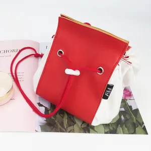 Benutzer definiertes Logo Rot Weiß Persönliche Kordel zug Kleine Eimer taschen Für Mädchen