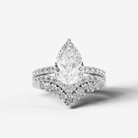 Ensemble de mariage en or 14 carats avec diamant de laboratoire certifié IGI de 2 carats, coupe poire, couleur D F, clarté VS, bague de fiançailles et alliance