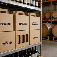 Boîte en carton ondulé kraft écologique imprimée pour vin, avec poignée, fenêtre et séparateur, pour emballage cadeau haut de gamme