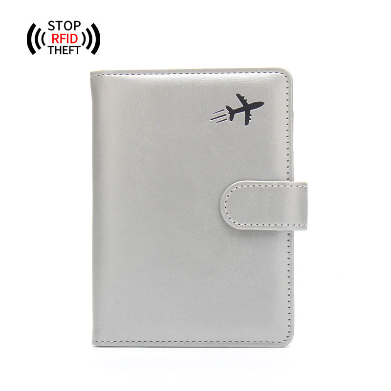 Porta pasaporte de avión con hebilla antimagnética (gris)