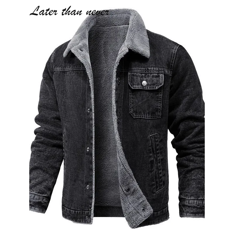 Street Color Black Color Herren Jeans jacke mit Pelz gefüttert Winter Dicker Jean Jacke Einfarbige Herren Jeans Chamarras Para Homb