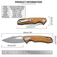 Couteau de poche pliable de haute qualité 58-60HRC, lame en acier Damas, manche G10, couteau utilitaire de combat pour le camping en plein air et la défense personnelle