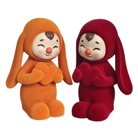 Figurines en résine floquées en forme d'oreilles de lapin, ensemble couple tenant un cœur, cadeau Saint-Valentin Kawaii, décoration intérieure, sculpture de lapin mignonne, art en gros