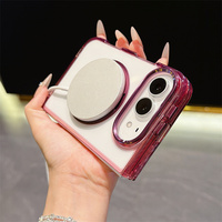 Coque de téléphone transparente anti-jaunissement avec cadre métallique pour iPhone Duo, best-seller, avec support magnétique à 360°