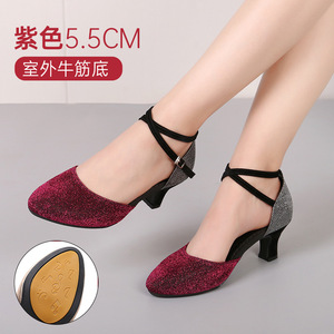 Shuo femmes 5.5cm et 3.5cm talon haut sandales de danse latine femme à la mode confortable brillant or argent violet <span class=keywords><strong>chaussures</strong></span> de danse - Product Image 5