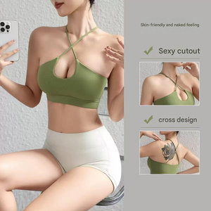 Conjunto de Yoga de 3 Piezas para Mujer con Logotipo Personalizado, Sensación de Desnudez, Sujetador Halter, Pantalones Cortos de Cintura Alta, Control de Abdomen, Pantalones Acampanados, Spandex/Nailon - Product Image 2