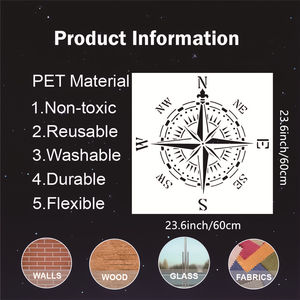 Plantillas de Brújula para Pintar <span class=keywords><strong>en</strong></span> Madera, Paredes, <span class=keywords><strong>Tela</strong></span>, Aerógrafo y Más |   Plantilla de Mylar Reutilizable de 11.8 x 11.8 Pulgadas - Product Image 2