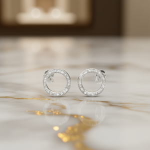 Orecchini a Cerchio in Oro Bianco E1269 con Diamanti Taglio Brillante Rotondo, Gioielli Classici da Donna - Product Image 2