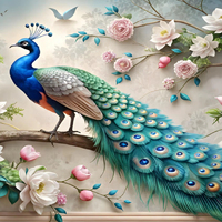 Panneau mural intérieur moderne pour salle de bain, en marbre UV, motif floral paon 3D, haute brillance, imperméable, vente en gros pour usines et particuliers