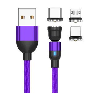 كابل USB مغناطيسي قوي سريع الشحن 5A جديد يدور 540 درجة كابل USB 3 في 1 لشاحن كابلات iPhone