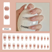 24 Pièces Nouvel Ensemble D'Ongles à Presser Tendance de Haute Qualité, Style Français Frais, Ongles Acryliques Faux Personnalisés avec Colle Gelée
