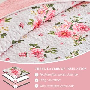 Ensemble de couette florale rose 3 pièces, taille Queen, <span class=keywords><strong>couvre</strong></span>-<span class=keywords><strong>lit</strong></span> réversible, microfibre douce, toutes saisons - Product Image 5