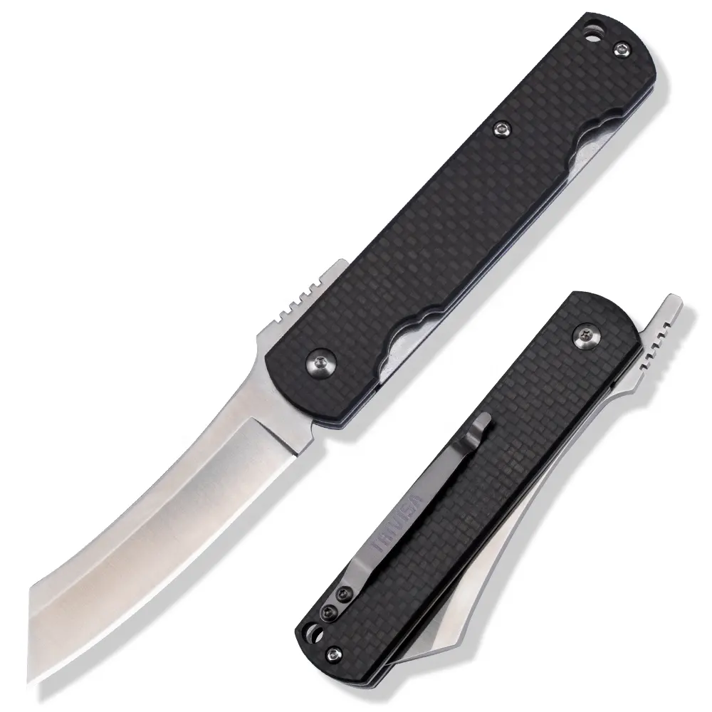 Japanese Style Modern Carbon Fiber D2 Tool Steel Higonokami Pocket Knives Clip Folding Knife with G10 Handle
