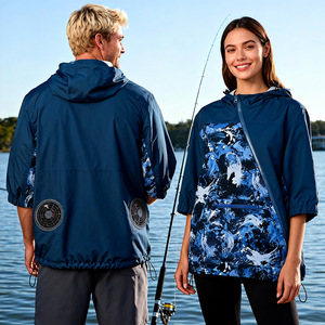 Aobot <b>Cooling</b> Fishing <b>Jacket</b> Blue Pattern Unisex With Fan And Power Bank For Outdoor Use - Product Image 1