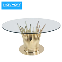 Table basse ronde de style européen Plateau en verre trempé transparent avec base en acier inoxydable doré Meubles de maison