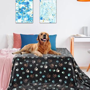 Pet <b>Dog</b> Paw Print Flannel Blanket <b>Throw</b> Blanket Nap Blanket Fade Resistant Lightweight <b>for</b> Bed <b>Sofa</b> Couch Custom Print OEM ODM - Product Image 2