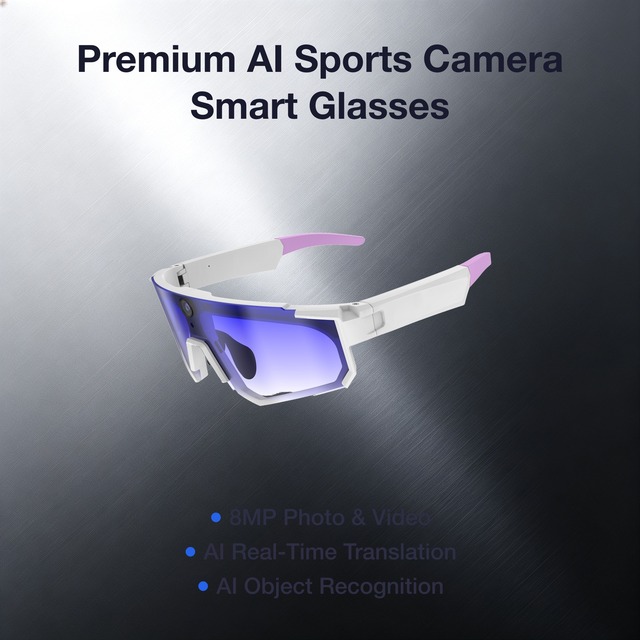Premium AI Sports Smart Glasses AI Real-Time Translation 8MP HD First-Person Action Camera EIS Anti-Shake 290mAh Fast Wi-Fi