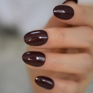 Corto marrón <span class=keywords><strong>uñas</strong></span> brillo perla acrílico redondo de prensa en <span class=keywords><strong>uñas</strong></span> dedo decoración lindo de <span class=keywords><strong>uñas</strong></span> 24pcs L5657 - Product Image 4