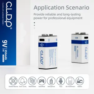 Công suất cao đống có thể sạc lại 9V Li Ion pin 1000mAh 9V lithium ion có thể sạc lại pin USB Loại C