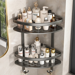 Estante Triangular para Baño Color Gris Metálico, Estante de Almacenamiento de Esquina Montado en la Pared, Diseño Duradero de 2 Niveles - Product Image 3