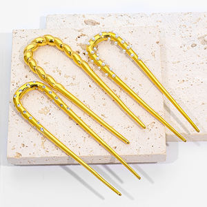 न्यायनोवा हस्तनिर्मित 18k सोने के स्टेनलेस स्टील हेयरपिन सुरुचिपूर्ण यू आकार हेयर स्टिक महिलाओं के बाल क्लिप कोरियन शैली के बाल - Product Image 2