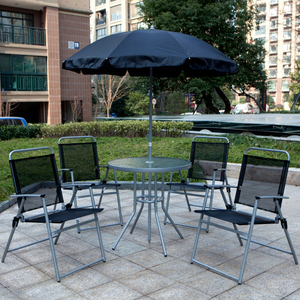 Leisure Modern 6pcs <b>Folding</b> Steel <b>Table</b> Chair Set With Umbrella Outdoor Furniture for Outdoor & Villa Use - Product Image 2