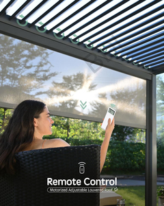Pergola extérieure design villa avec toit ouvrant imperméable, gazebo en aluminium blanc motorisé avec <span class=keywords><strong>rideau</strong></span> - Product Image 2