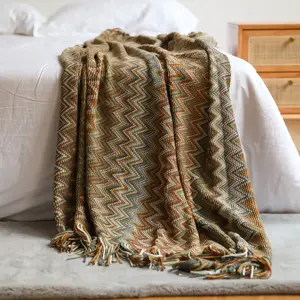 Boho Knit Throw Blankets Chenille Jacquard Soft Blanket Couch Cozy Tassels Geometric Pattern Blanket