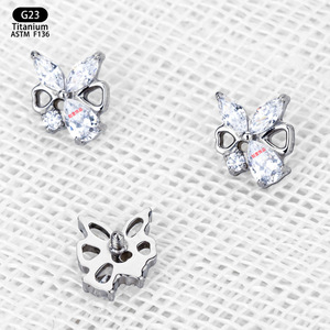 Butterfly <b>Titanium</b> F136 Earrings 5.1mm X 6.1mm Zircon <b>Studs</b> Ear Cartilage Jewelry - Product Image 4