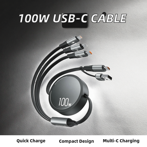 CAFELE BD05 Câble USB-C rétractable 5-en-1 à charge rapide 100W PD3.0 5A en cuivre étamé, 4,8 m, TPE, pour données téléphoniques multi-Type C - Product Image 3