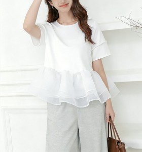 T-shirt Estiva da Donna con <span class=keywords><strong>Collo</strong></span> Rotondo e Orlo a Balze Stratificate, Top Tunica Casual a Maniche Corte, Stile Y2K Streetwear, per Tutti i Giorni - Product Image 2