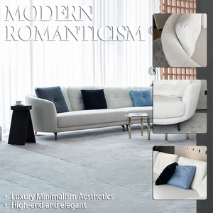 Sofá Moderno Curvo de Tela Blanca con Tapicería de Textura Suave y Patas de Metal, Sofá Contemporáneo Minimalista para Sala de Estar - Product Image 2
