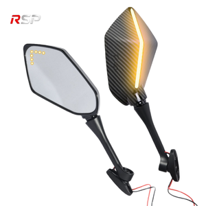 Nouveau rétroviseur de moto en alliage d'aluminium CNC et boîtier en plastique, verre plat, clignotant LED, montage avant, style sport, paire - Product Image 1