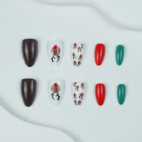 Faux Ongles de Noël en Forme de Renne, Courts et Moyens, Faits Main, Rouge et Vert, pour l'Hiver et les Fêtes, Fournisseur en Gros