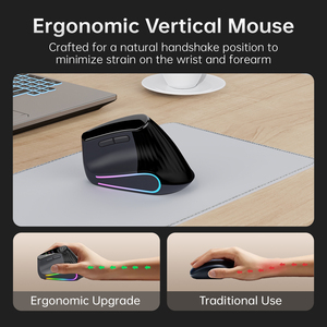 Vertical Ergonomic <b>Mouse</b> Rechargeable RGB Backlit Optical <b>mouse</b> <b>USB</b> Receiver Type C Cable Right Hand Desktop Use Speed Roller - Product Image 3
