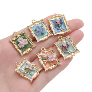 Pendentif en alliage rétro en forme de cadre photo et de fleur, petit accessoire de bijouterie DIY pour colliers et boucles d'oreilles - Product Image 3