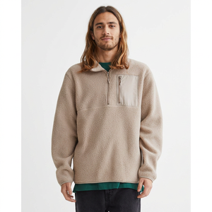 Custom Men <b>Jumper</b> Beige Quarter Zip Sherpa <b>Pullover</b> Thick Heavyweight Loose Fitting Hoodie 14 Zip Plain Brown Sweatshirt Hoodies - Product Image 1