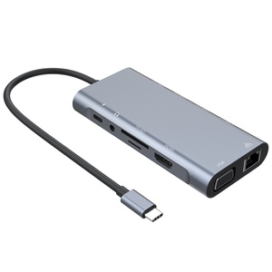 Station d'accueil USB-C 11-en-1 avec ports 2.0, VGA, RJ45, charge PD, lecteur de cartes SD/TF en alliage d'aluminium – En stock - Product Image 1