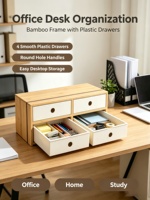 Organisateur de bureau en bambou avec 4 tiroirs, meuble de rangement de bureau, organiseur de papeterie et de maquillage pour bureau, maison, coiffeuse