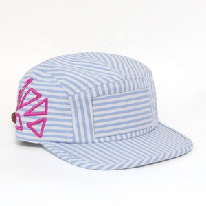 Gorras <span class=keywords><strong>de</strong></span> Campamento Personalizadas con Bordado <span class=keywords><strong>de</strong></span> Logotipo, Rayas Azules y Blancas, Estilo Casual, <span class=keywords><strong>de</strong></span> 5 Paneles y Visera Plana para Hombres y Mujeres - Product Image 3