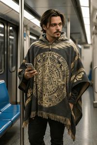 Scialle Quadrato Cinese in Lana di Alpaca Personalizzato DZ OEM con Cappuccio per <span class=keywords><strong>Uomo</strong></span> Motivo Geometrico Serape con Cappuccio Musulmano - Product Image 5