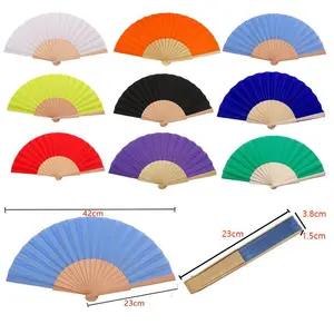 Wholesale Customized Clack Wooden Bamboo Paper Recycled Classical Portable Hand Fabric Folding Fan