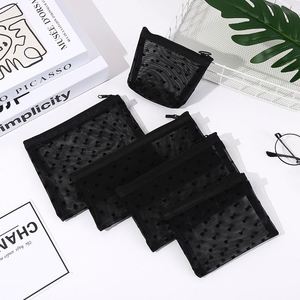 Heart Print Mesh Makeup Bags, Mini Cosmetic Wash Bag Zipper Travel <b>Toiletry</b> <b>Storage</b> Pouch Organizer Plastic Nylon Pencil Bag - Product Image 3