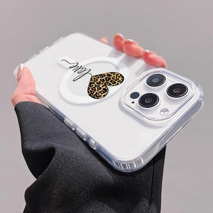 Coque de téléphone tendance imprimé léopard avec ballon cœur pour iPhone 16 15 17 Pro Max 14 13, coque arrière magnétique sans fil - Product Image 2