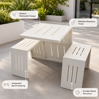 Ensemble de table et bancs de jardin pliants en aluminium blanc à lattes, résistant aux intempéries, pour l'extérieur