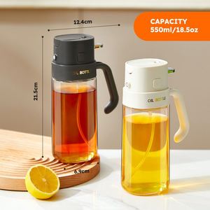 Distributeur d'huile 2-en-1 personnalisé grande capacité 550 ml, pulvérisateur d'huile d'olive en verre anti-fuite pour cuisine - Product Image 4