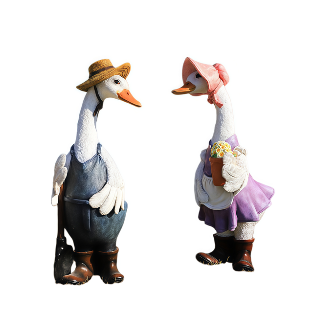 Resin Duck Statue Couple Set Garden Ornament Outdoor Courtyard Lawn Decor Animal Figurines for Home Patio Yard Art Decoration