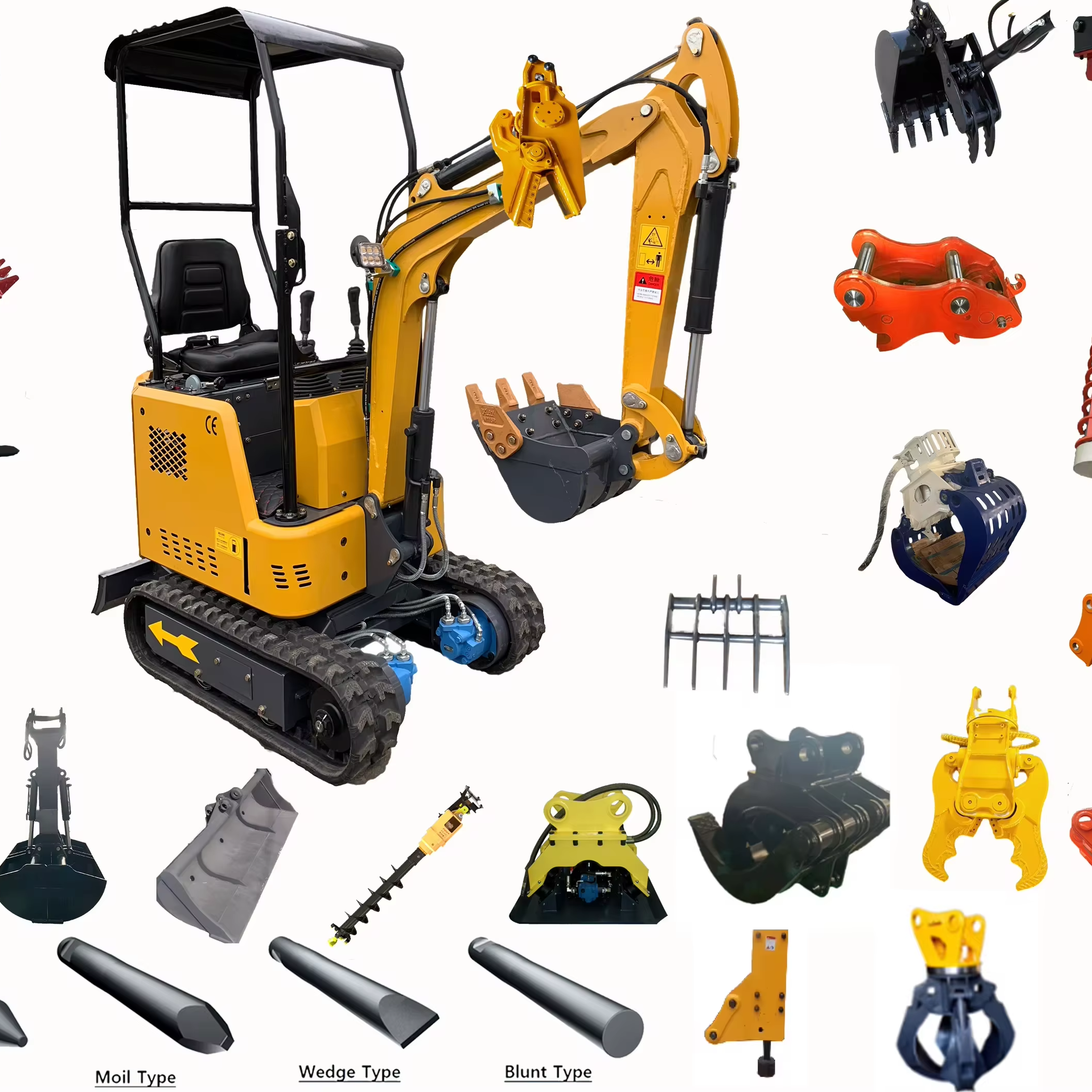 Construction Machinery Attachments Mini Excavator Parts Thumb/Bucket/Earth Auger/Quick Hitch/Hydraulic Hammer Breaker